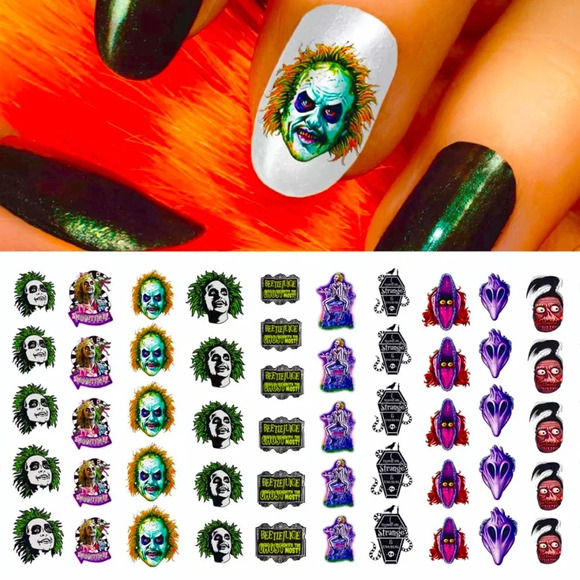 💌BO/GO$6 Beetlejuice Halloween water Transfer Nail Decals (set 1) - Picture 1 of 4